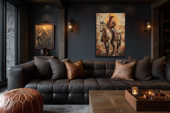 Cowboy on Horseback Western Canvas Wall Art