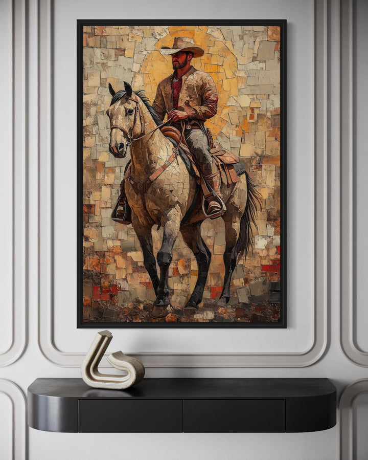 Cowboy on Horseback Western Canvas Wall Art