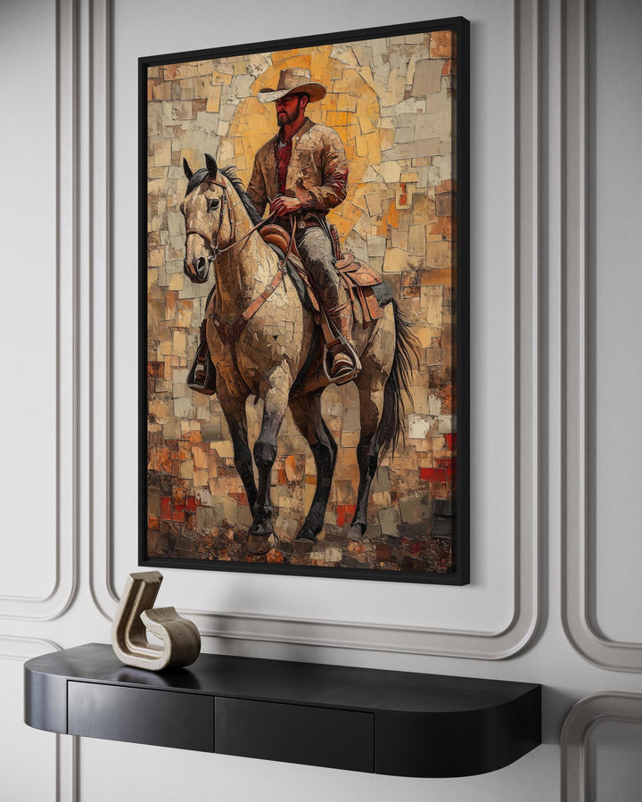 Cowboy on Horseback Western Canvas Wall Art