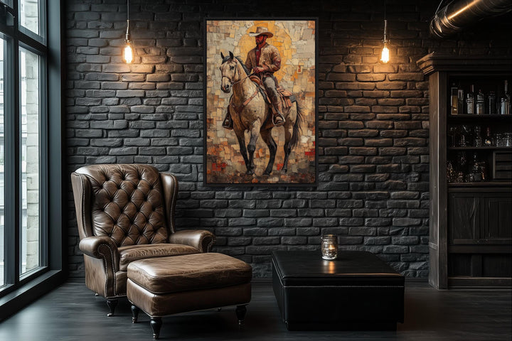 Cowboy on Horseback Western Canvas Wall Art