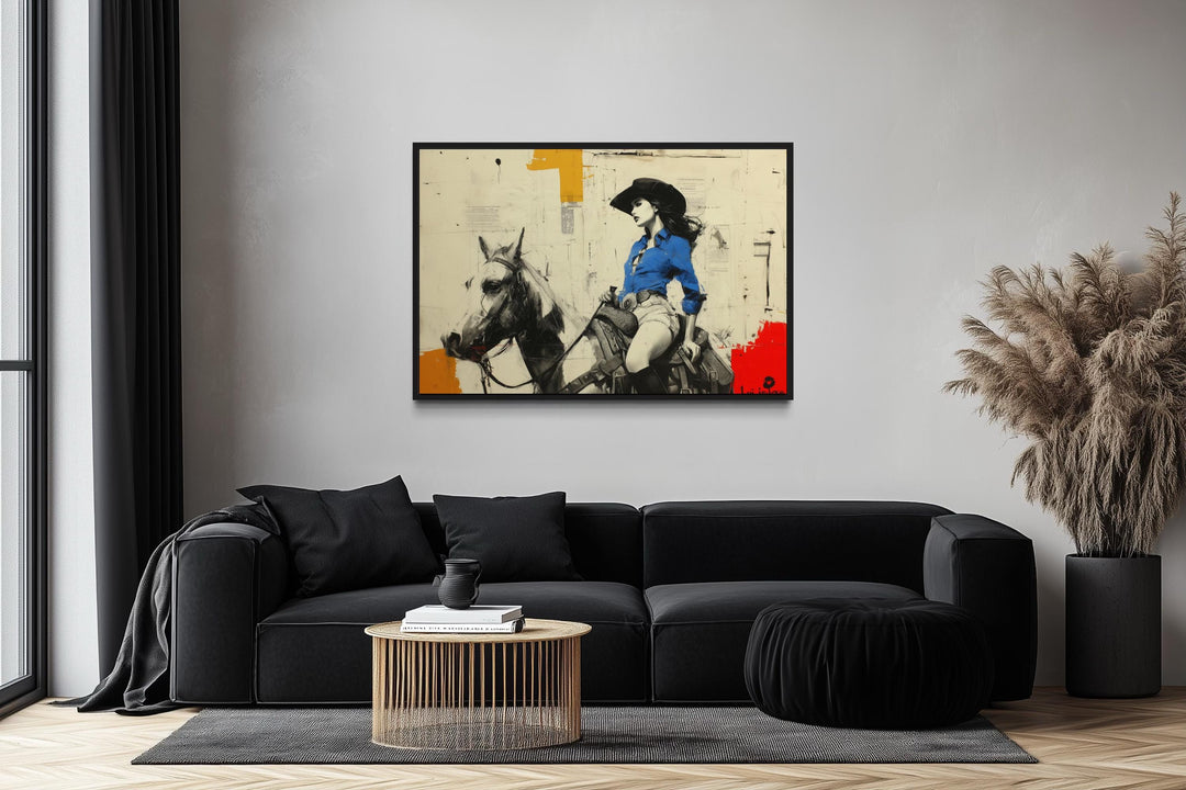 Cowgirl On Horse Graffiti Framed Canvas Wall Art