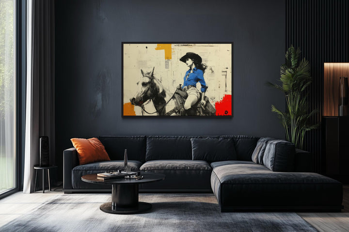 Cowgirl On Horse Graffiti Framed Canvas Wall Art