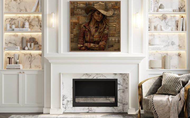 Cowgirl Portrait In Hat Framed Canvas Wall Art