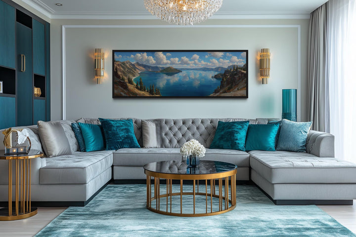 Crater Lake Long Horizontal Framed Canvas Wall Art