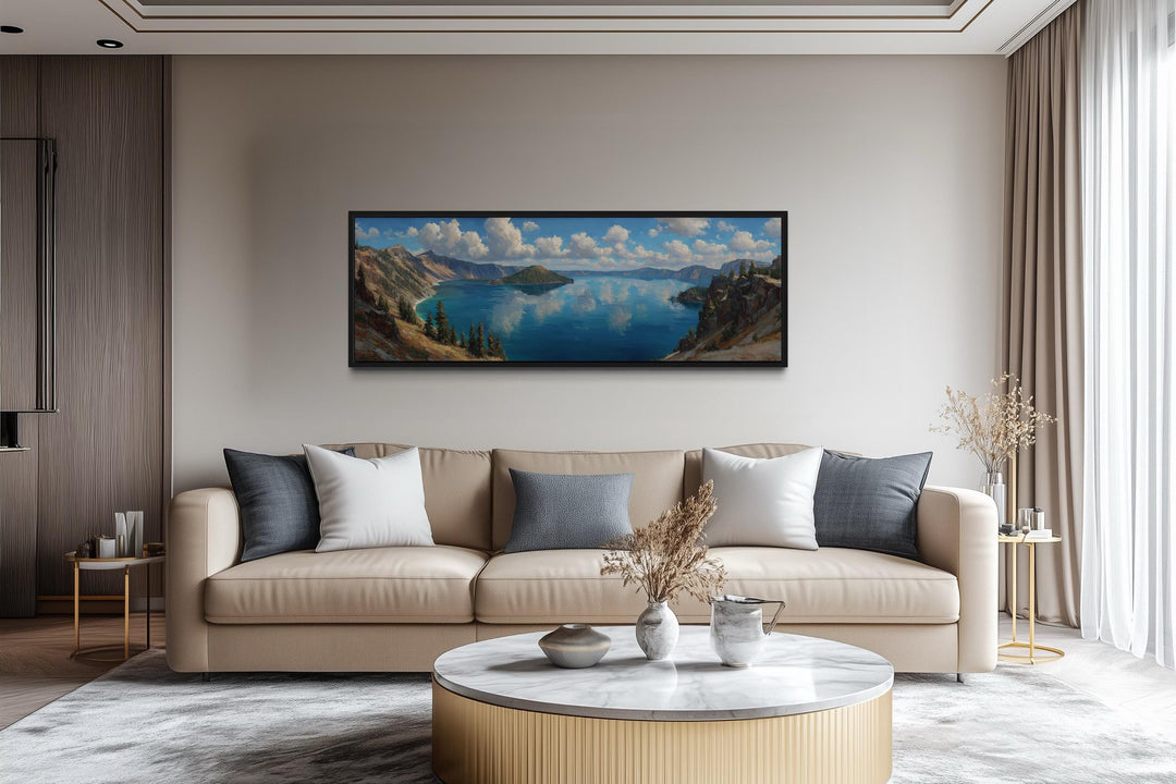 Crater Lake Long Horizontal Framed Canvas Wall Art
