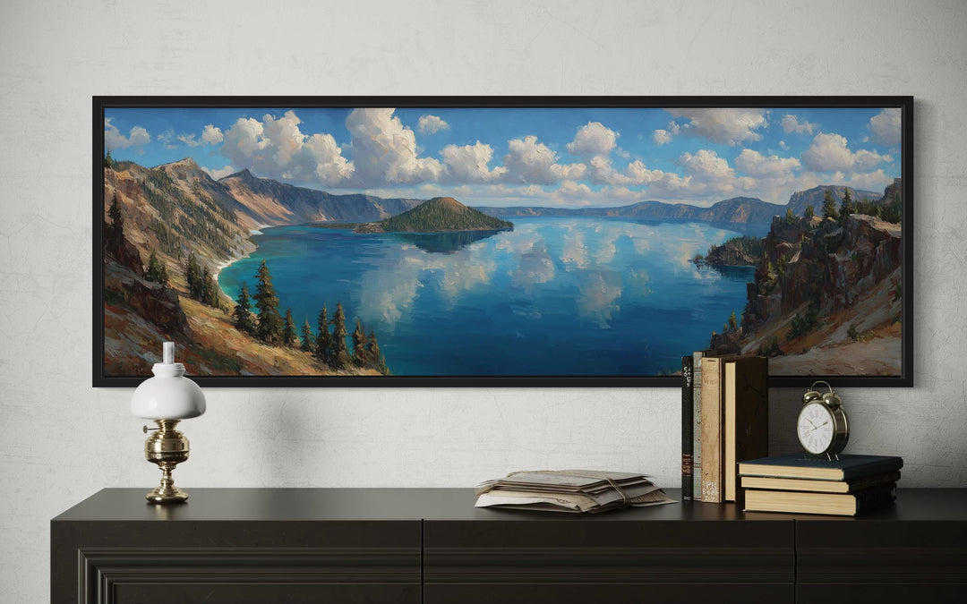 Crater Lake Long Horizontal Framed Canvas Wall Art