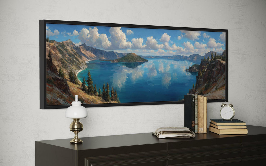 Crater Lake Long Horizontal Framed Canvas Wall Art