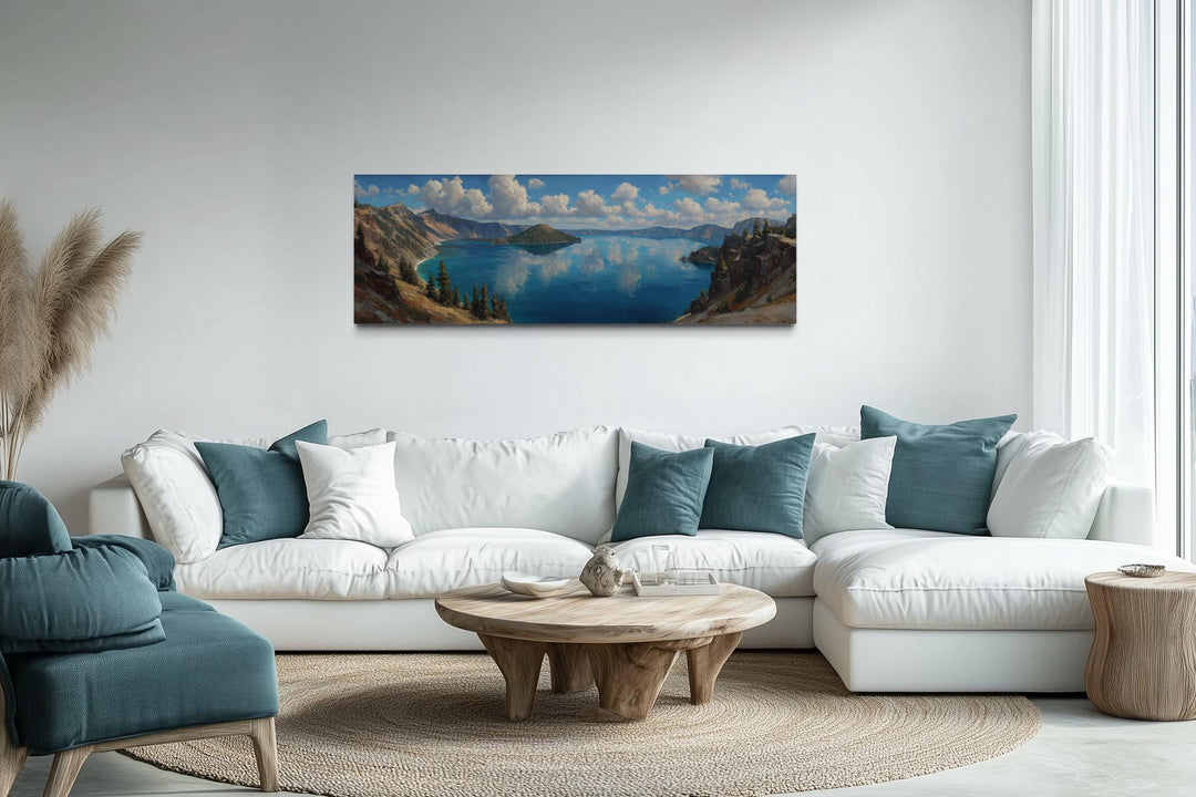 Crater Lake Long Horizontal Framed Canvas Wall Art
