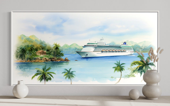 Cruise Ship Docked At Tropical Island Wall Art