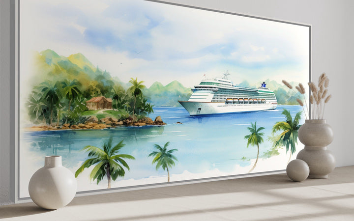 Cruise Ship Docked At Tropical Island Wall Art