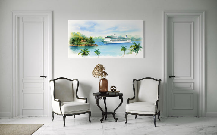 Cruise Ship Docked At Tropical Island Wall Art