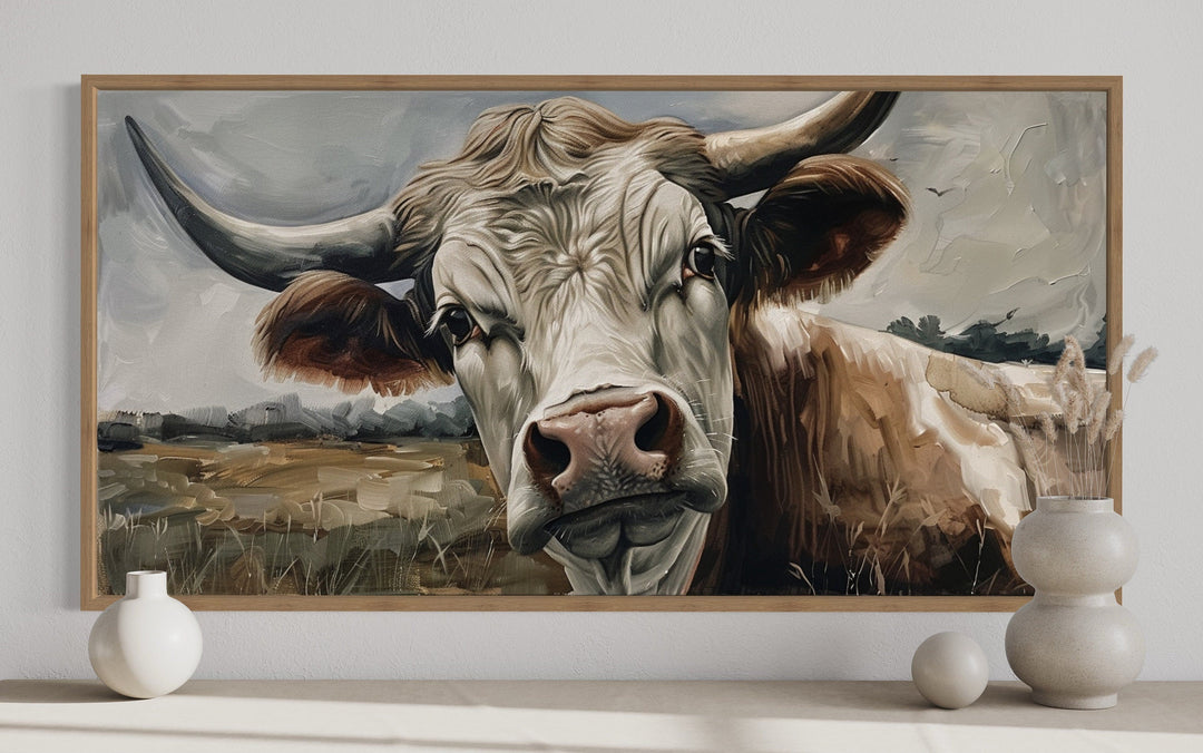 Curious Cow On The Farm Framed Canvas Wall Art