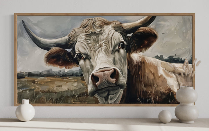 Curious Cow On The Farm Framed Canvas Wall Art