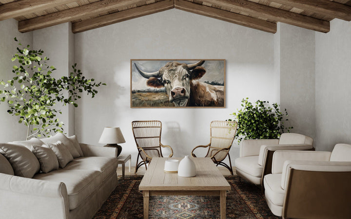 Curious Cow On The Farm Framed Canvas Wall Art