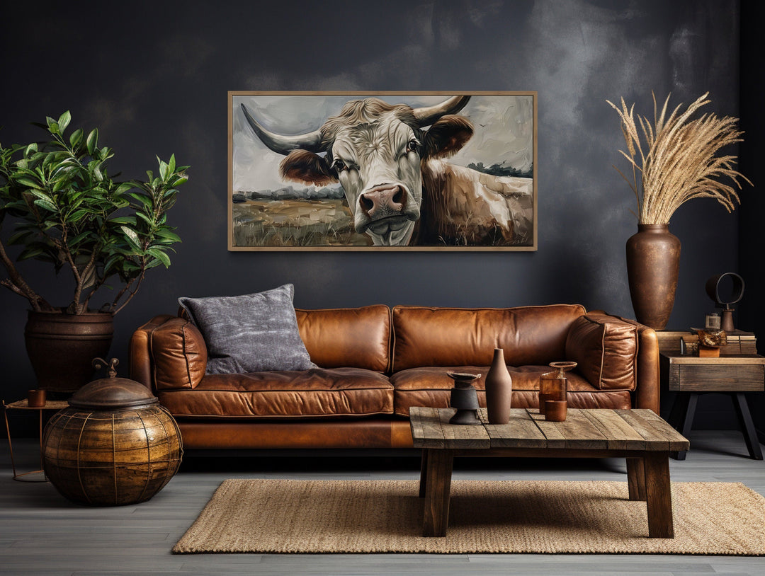 Curious Cow On The Farm Framed Canvas Wall Art