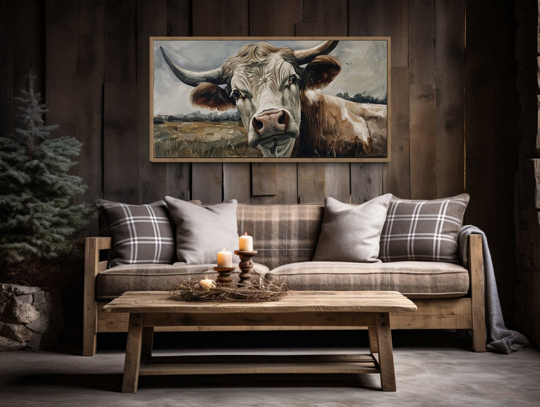 Curious Cow On The Farm Framed Canvas Wall Art