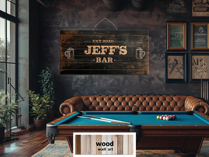 Custom Bar Name Sign On Wood - Rustic Man Cave Wall Art Distressed Wood Wall Decor