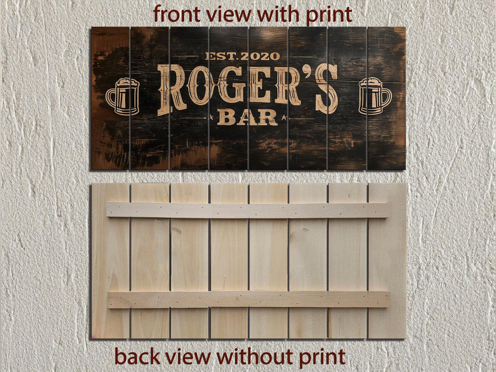 Custom Bar Name Sign On Wood - Rustic Man Cave Wall Art Distressed Wood Wall Decor