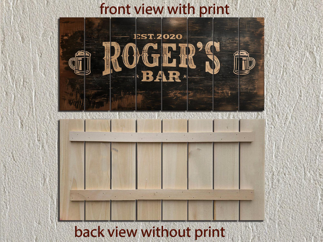 Custom Bar Name Sign On Wood - Rustic Man Cave Wall Art Distressed Wood Wall Decor