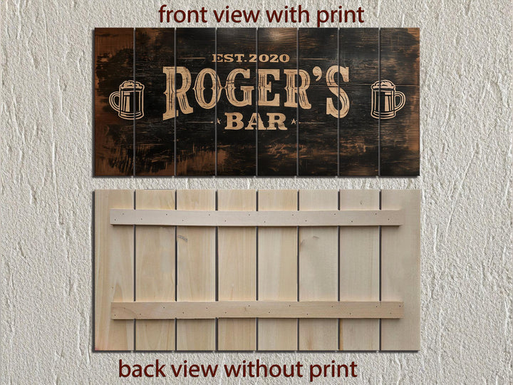 Custom Bar Name Sign On Wood - Rustic Man Cave Wall Art Distressed Wood Wall Decor
