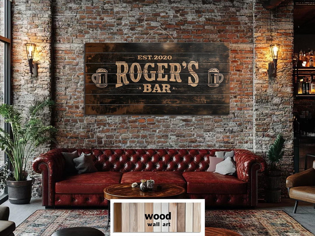 Custom Bar Name Sign On Wood - Rustic Man Cave Wall Art Distressed Wood Wall Decor