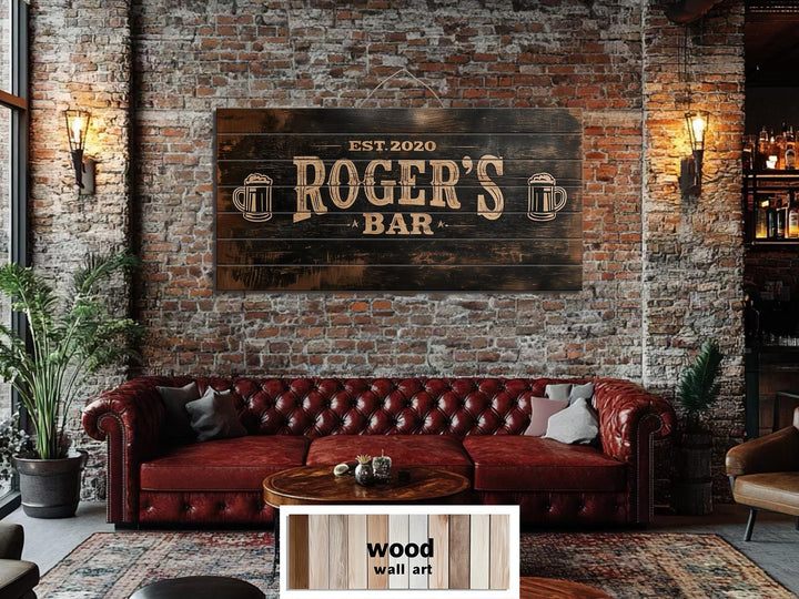 Custom Bar Name Sign On Wood - Rustic Man Cave Wall Art Distressed Wood Wall Decor