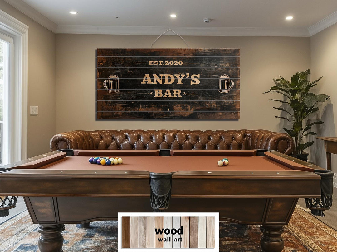 Custom Bar Name Sign On Wood - Rustic Man Cave Wall Art Distressed Wood Wall Decor