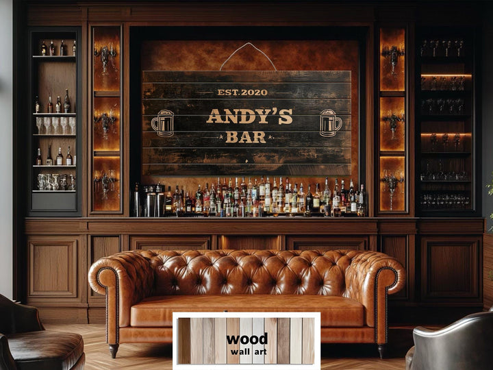 Custom Bar Name Sign On Wood - Rustic Man Cave Wall Art Distressed Wood Wall Decor