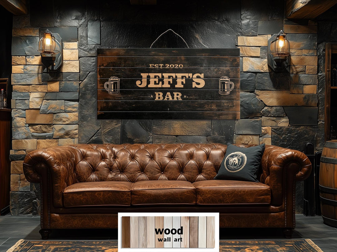 Custom Bar Name Sign On Wood - Rustic Man Cave Wall Art Distressed Wood Wall Decor