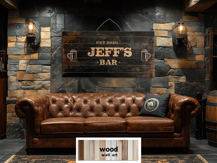 Custom Bar Name Sign On Wood - Rustic Man Cave Wall Art Distressed Wood Wall Decor