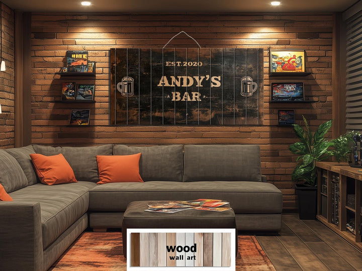 Custom Bar Name Sign On Wood - Rustic Man Cave Wall Art Distressed Wood Wall Decor
