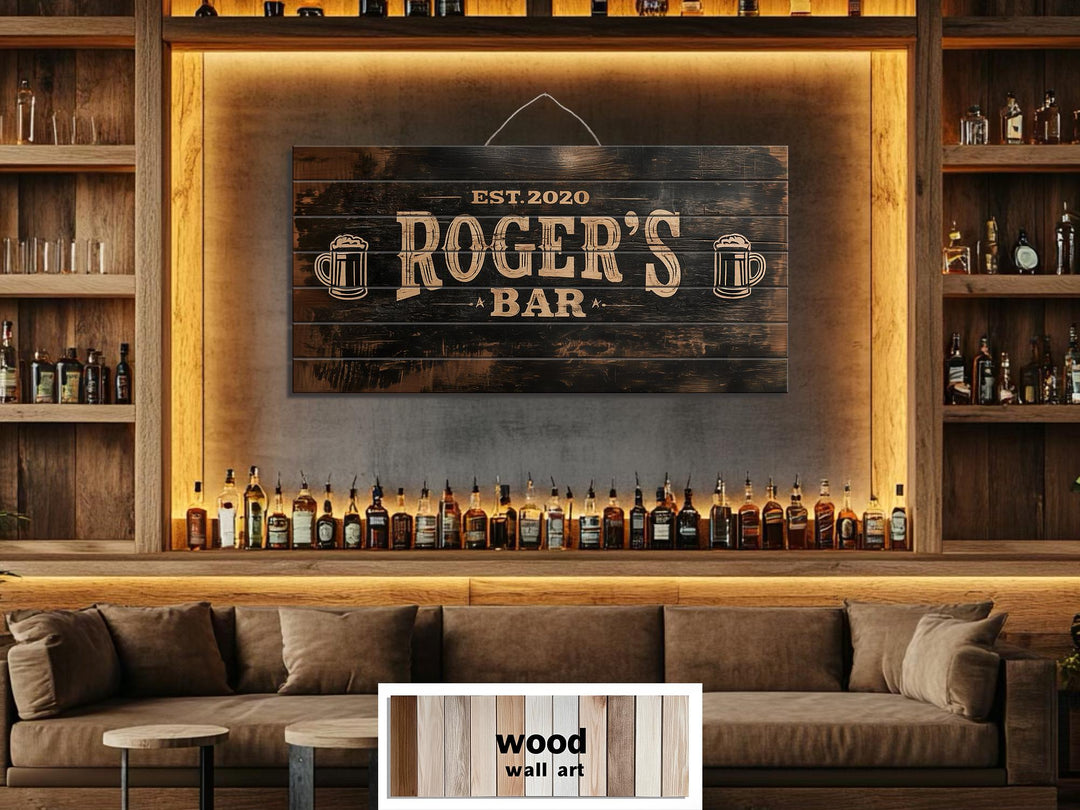 Custom Bar Name Sign On Wood - Rustic Man Cave Wall Art Distressed Wood Wall Decor