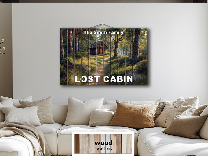 Custom Cabin Sign - Personalized Rustic Painting Print On Wood Housewarming Gift
