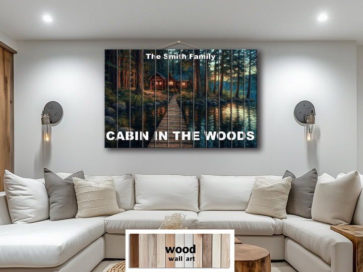 Custom Cabin Sign - Personalized Rustic Painting Print On Wood Housewarming Gift