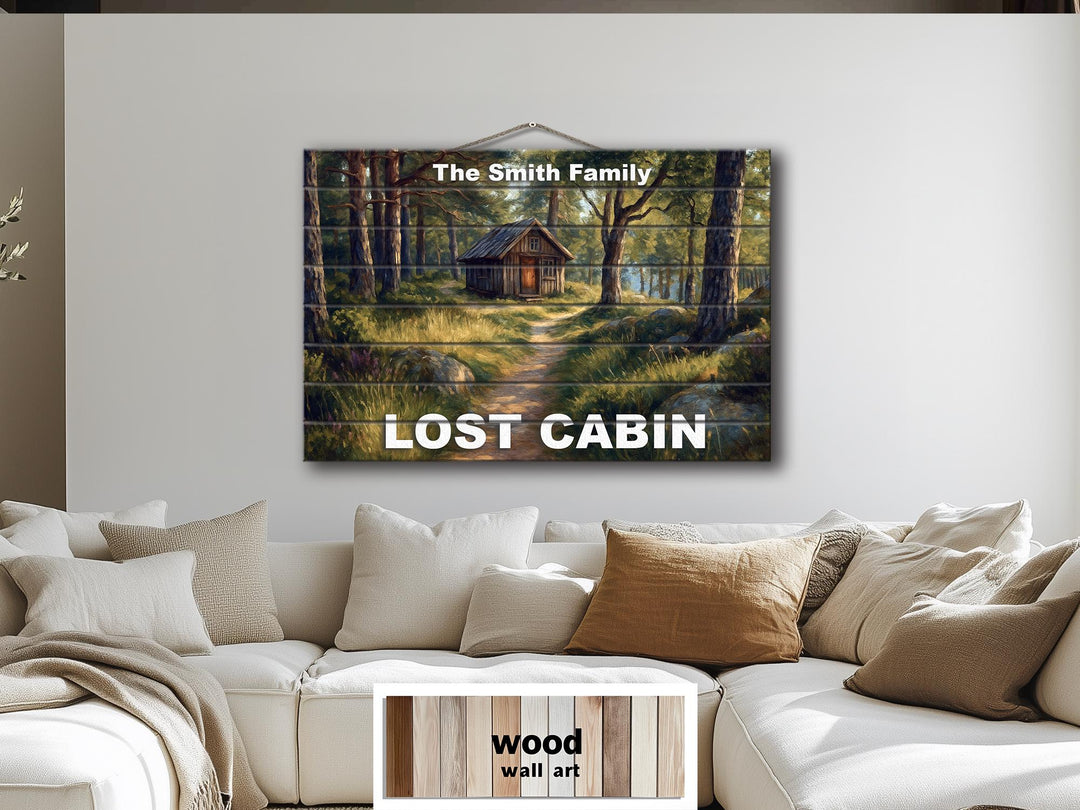 Custom Cabin Sign - Personalized Rustic Painting Print On Wood Housewarming Gift