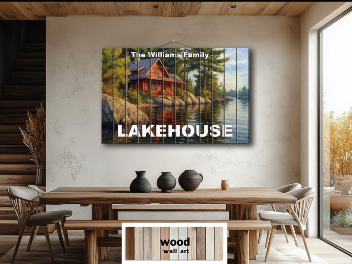 Custom Lakehouse Sign - Personalized Rustic Painting Print On Wood