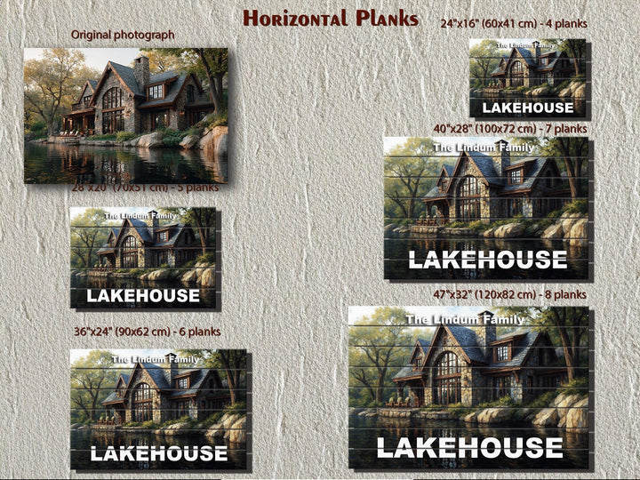Custom Lakehouse Sign - Personalized Rustic Painting Print On Wood