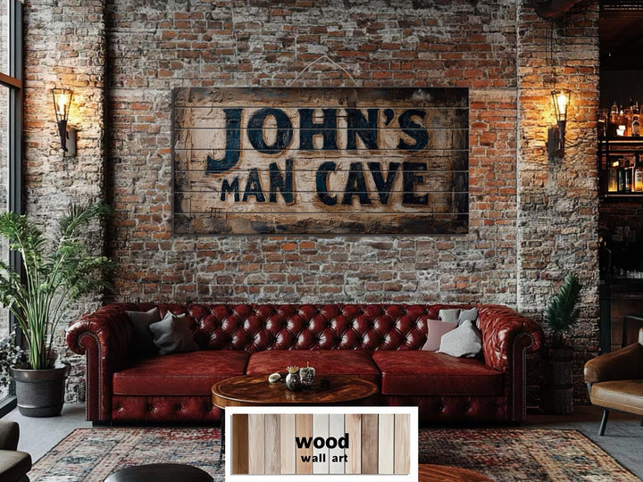 Custom Name Man Cave Sign Distressed Wood Wall Art