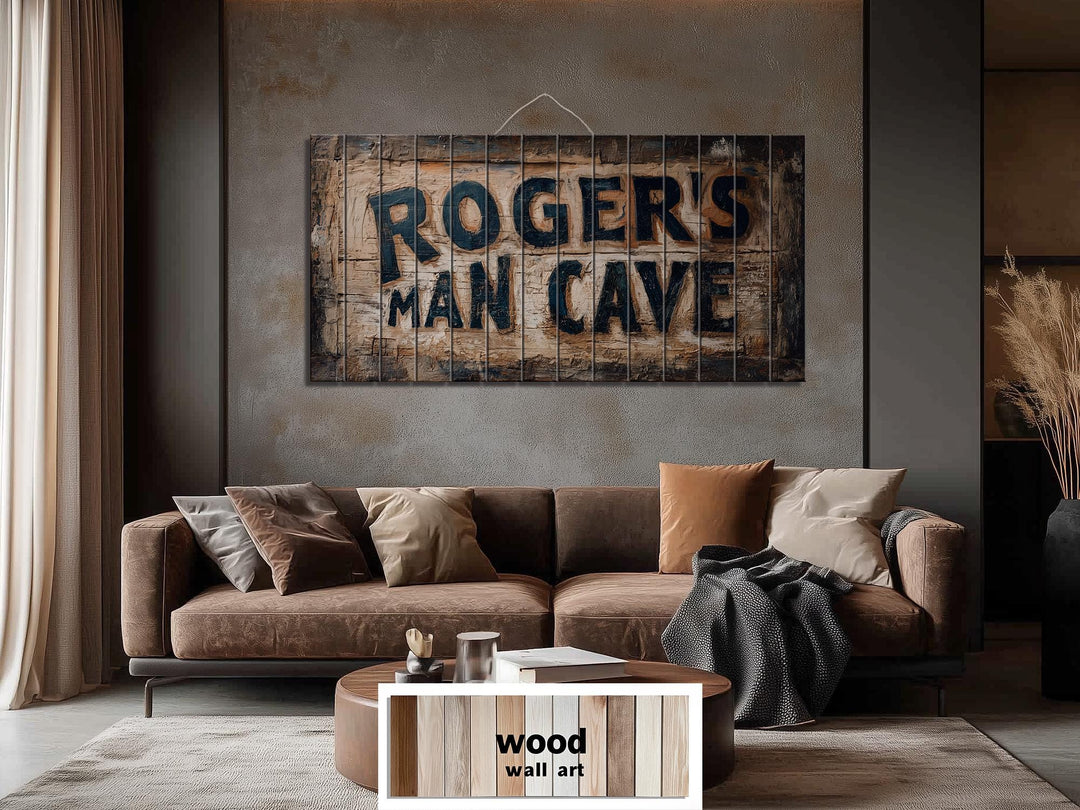 Custom Name Man Cave Sign Distressed Wood Wall Art
