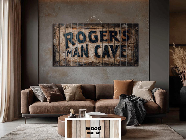 Custom Name Man Cave Sign Distressed Wood Wall Art
