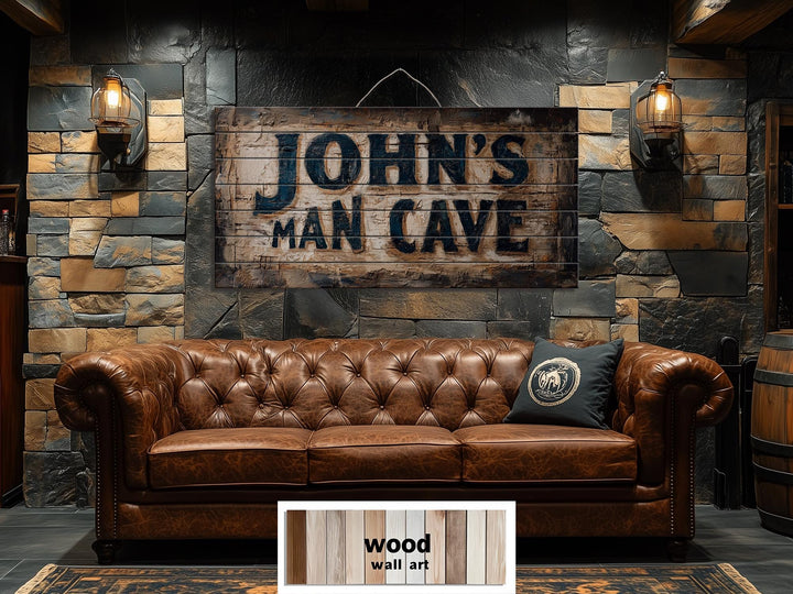 Custom Name Man Cave Sign Distressed Wood Wall Art