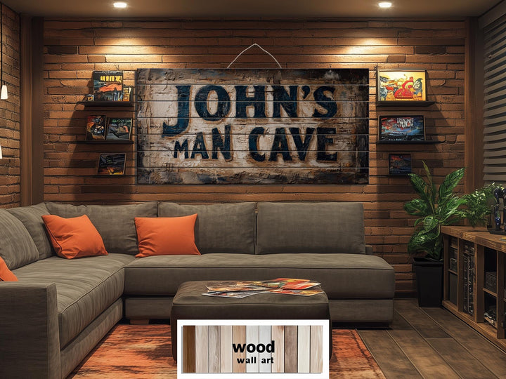 Custom Name Man Cave Sign Distressed Wood Wall Art