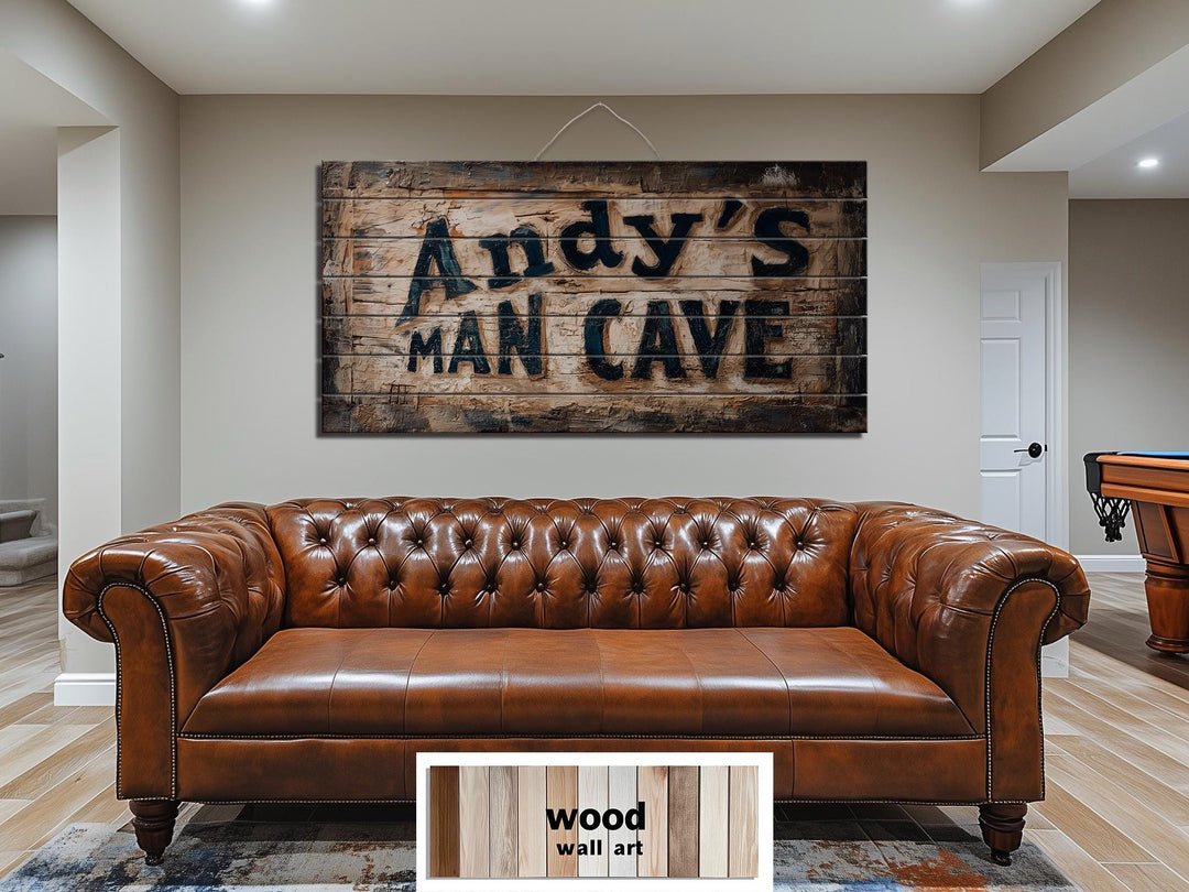 Custom Name Man Cave Sign Distressed Wood Wall Art