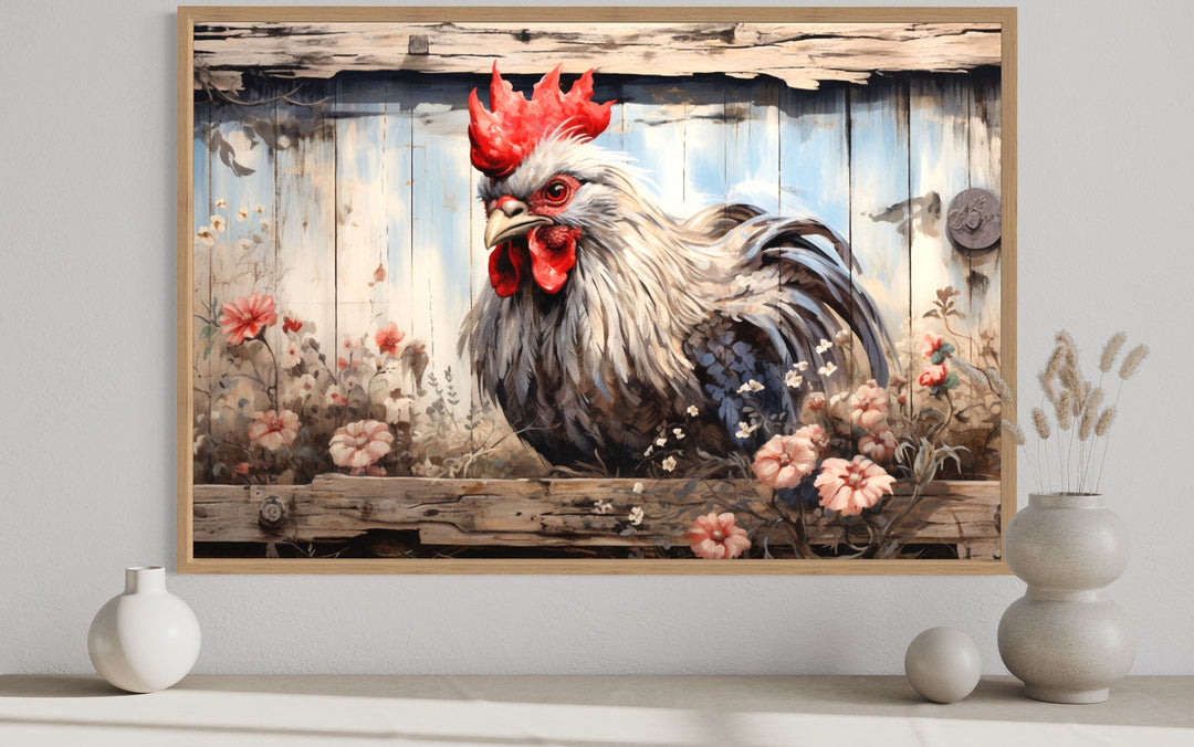 Cute Farm Rooster Rustic Farmhouse Wall Art