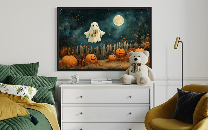 Cute Ghost and Pumpkins Farmhouse Halloween Wall Art