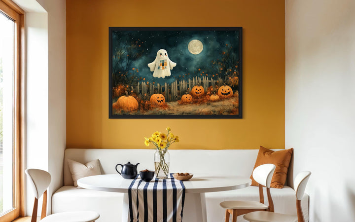 Cute Ghost and Pumpkins Farmhouse Halloween Wall Art