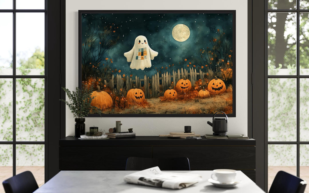 Cute Ghost and Pumpkins Farmhouse Halloween Wall Art