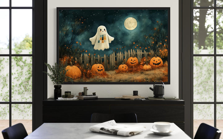 Cute Ghost and Pumpkins Farmhouse Halloween Wall Art