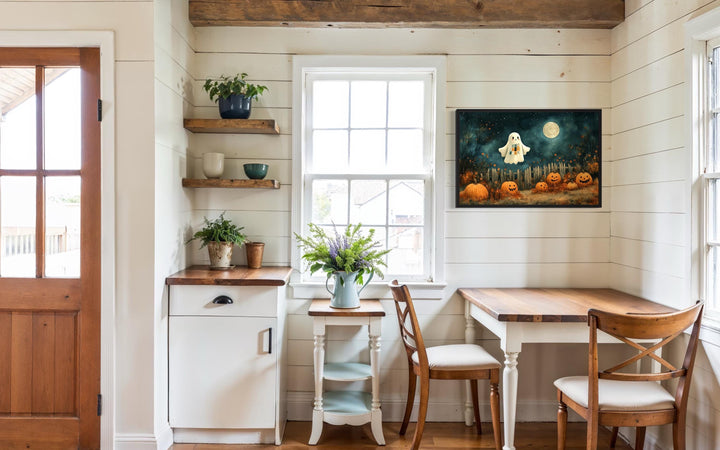 Cute Ghost and Pumpkins Farmhouse Halloween Wall Art