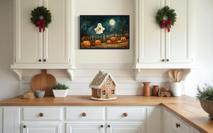 Cute Ghost and Pumpkins Farmhouse Halloween Wall Art